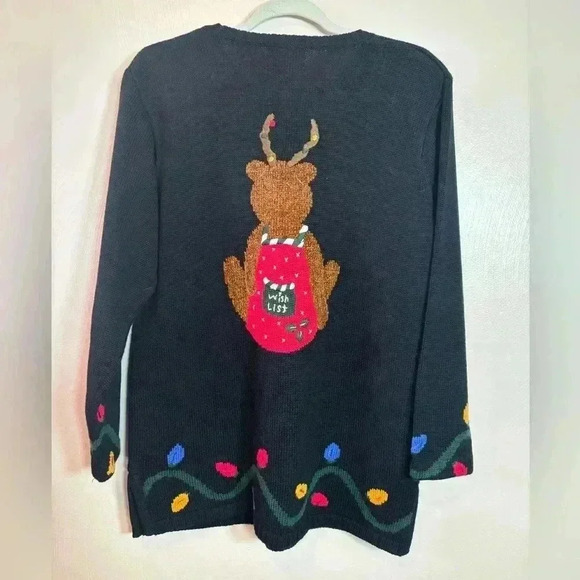 Quacker Factory Women Knit Christmas Holiday Sweater Teddy Bear Reindeer Medium - Picture 2 of 4